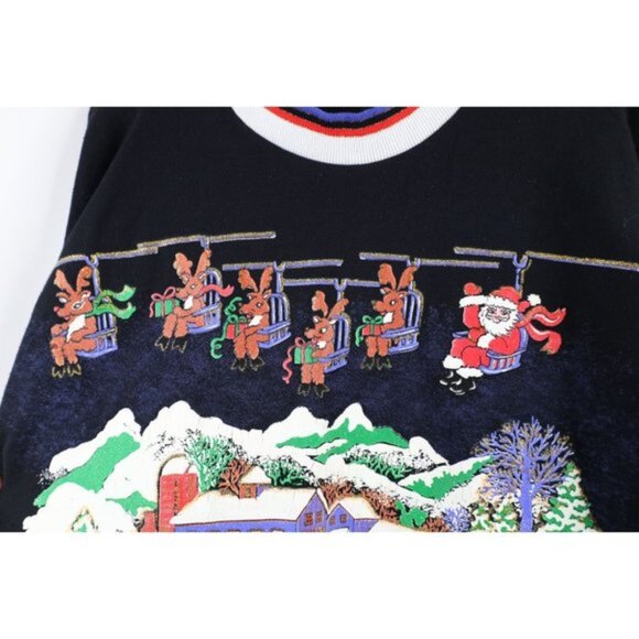 Vintage 90s Medium Faded All Over Print Christmas Crewneck Sweatshirt USA - Picture 6 of 11